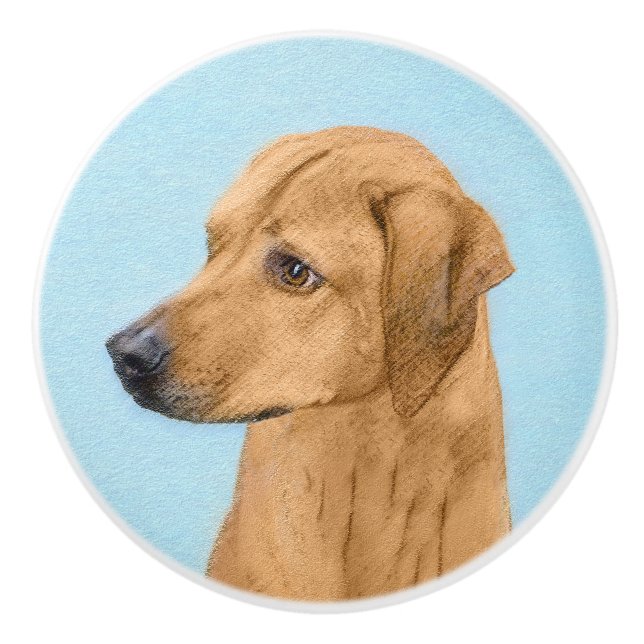 Pomo De Cerámica Pintura Ridgeback Rhodesiana - Arte Perro Original (Anverso)