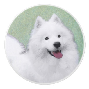 Pomo De Cerámica Pintura Samoyed - Arte Perro Original Cuto