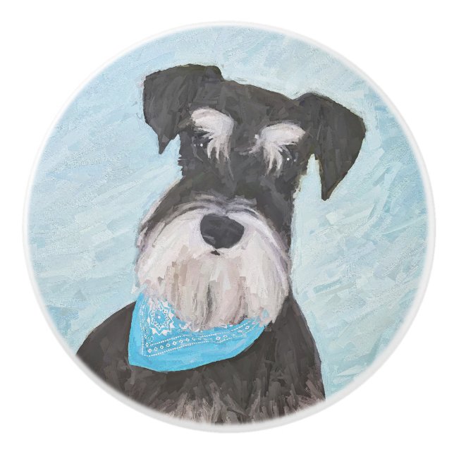 Pomo De Cerámica Pintura Schnauzer (en miniatura) - Perro original  (Anverso)