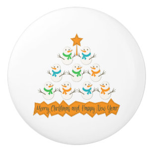 Pomo De Cerámica Pirámide de árboles de Navidad hecha de muñecos de