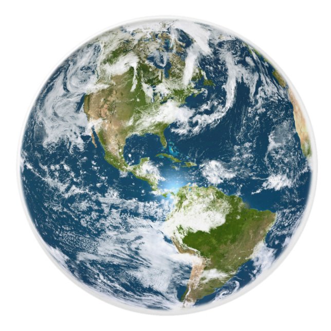 Pomo De Cerámica Planeta Tierra Azul y Glóbulo Verde visto desde el (Anverso)