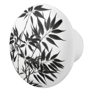 Pomo De Cerámica Planta de bambú en blanco y negro