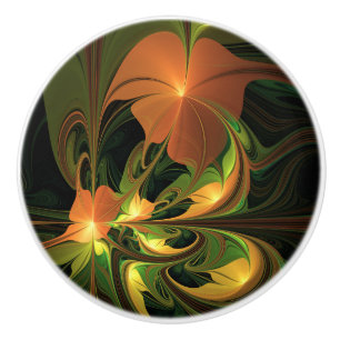 Pomo De Cerámica Planta de fantasía Resumen Fractal Verde Rust Brow