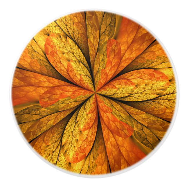 Pomo De Cerámica Planta de otoño, hoja de arte fractal abstracta mo (Anverso)