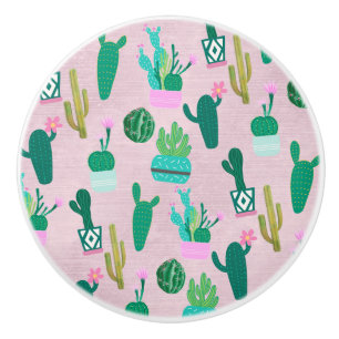 Pomo De Cerámica Plantas de cactus cactáceas del sudoeste rústico r