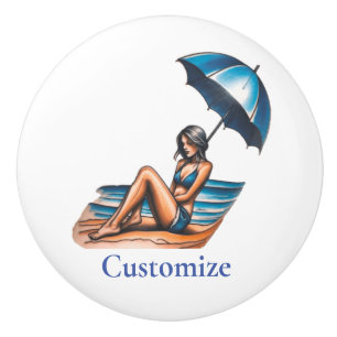 Pomo De Cerámica Playa de Chica bikini Napping Thunder_Cove