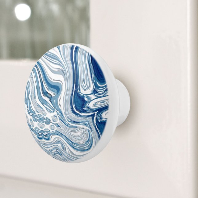 Pomo De Cerámica playa de costa olas náuticas aguas turbulentas azu (coast beach nautical waves watercolor blue swirls ceramic knob)