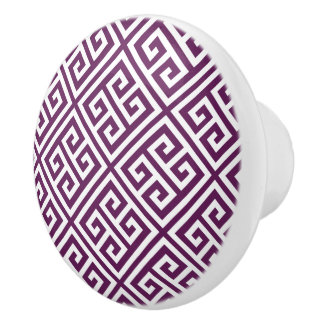 Pomo De Cerámica Plum Purple Greek Key
