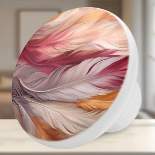 Pomo De Cerámica Plumas opulentas: beige de lujo, taúpe, rosa