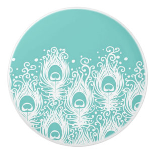 Pomo De Cerámica Plumas suaves del pavo real