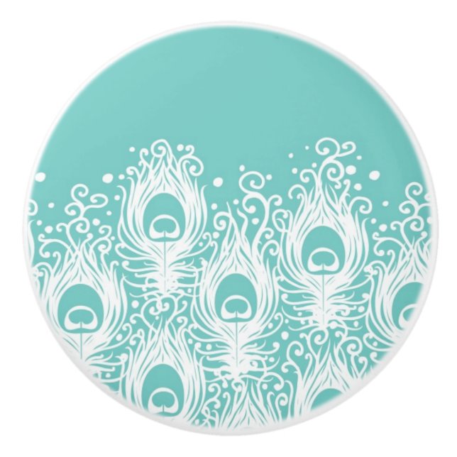 Pomo De Cerámica Plumas suaves del pavo real (Anverso)