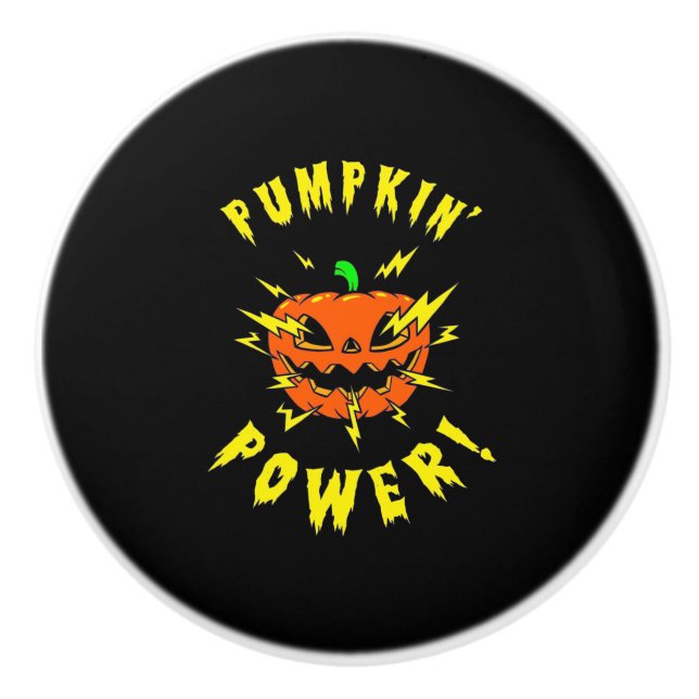 Pomo De Cerámica Poder de calabaza de Halloween (Anverso)