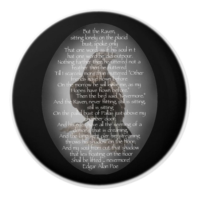 Pomo De Cerámica Poema de Edgar Allan Poe con arte acuarela (Anverso)