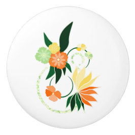 Pomo De Cerámica Poignée en Céramique fleurs orange