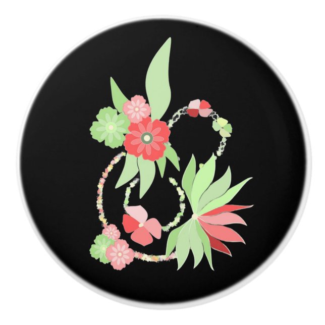 Pomo De Cerámica Poignée en Céramique fleurs roses (Anverso)