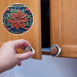 Pomo De Cerámica Poinsettia sobre los Navidades azules