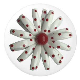 Pomo De Cerámica Polka Rojo Punto Blanco Divertido Hippie Daisy Flo