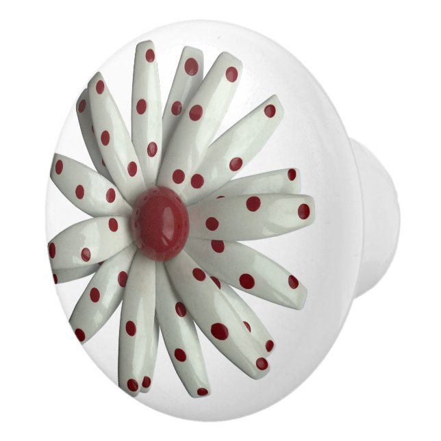 Pomo De Cerámica Polka Rojo Punto Blanco Divertido Hippie Daisy Flo (Derecha)