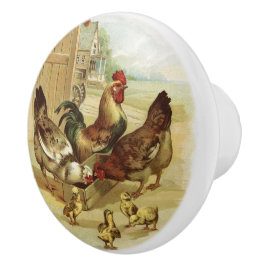 Pomo De Cerámica Pollos de pollo de granja de estilo vintage