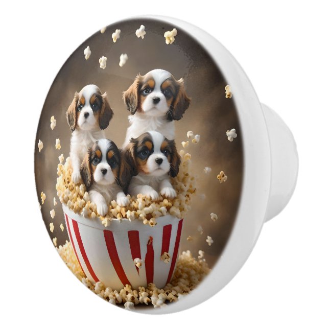 Pomo De Cerámica Popcorn Cavalier Spaniel Puppies, (Derecha)