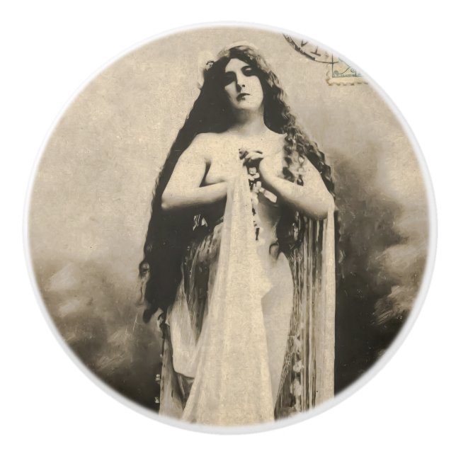 Pomo De Cerámica Postcarta de diosa etérea vintage (Anverso)