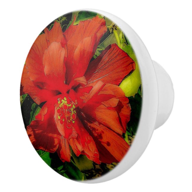 Pomo De Cerámica Potencia de flor roja (Derecha)