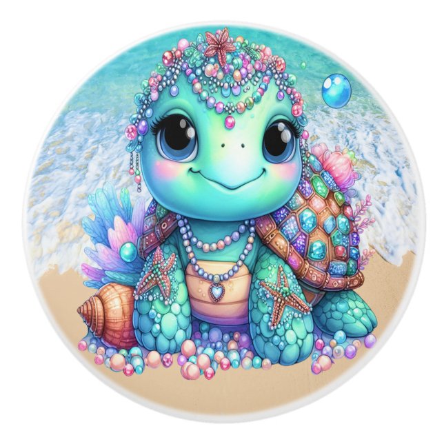 Pomo De Cerámica Preciosas tortugas bebés en llamas - Más en camino (Anverso)