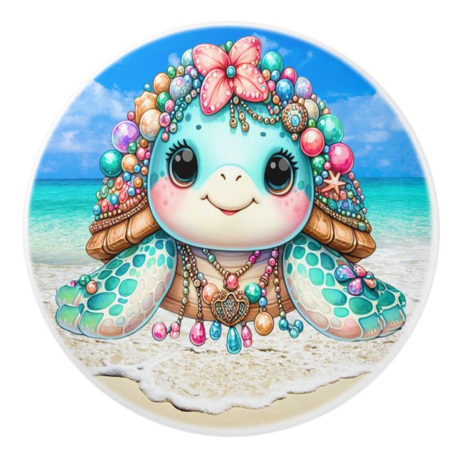 Pomo De Cerámica Preciosas tortugas bebés en llamas - Más en camino (Anverso)