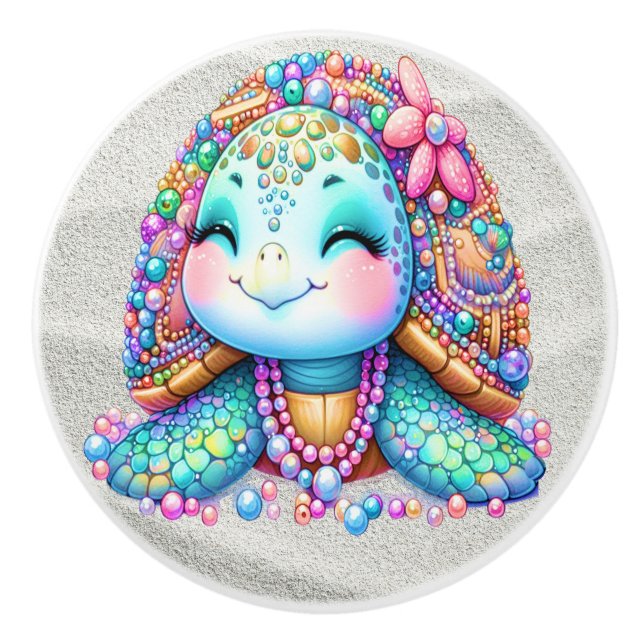 Pomo De Cerámica Preciosas tortugas bebés en llamas - Más en camino (Anverso)