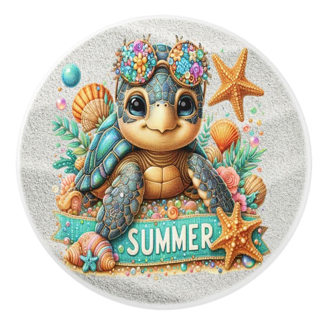 Pomo De Cerámica Preciosas tortugas bebés en llamas - Más en camino (Anverso)