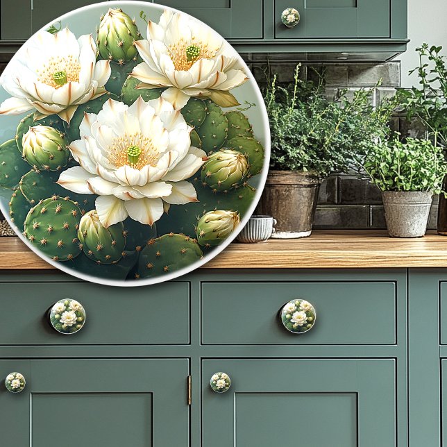 Pomo De Cerámica Pretty Cactus White Flowers (Subido por el creador)