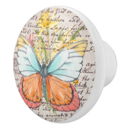 Pomo De Cerámica Pretty colorful watercolor butterfly with text