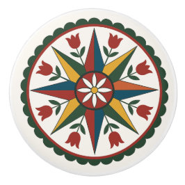 Pomo De Cerámica Pt Star Flower Pennsylvania Dutch Hex Knob