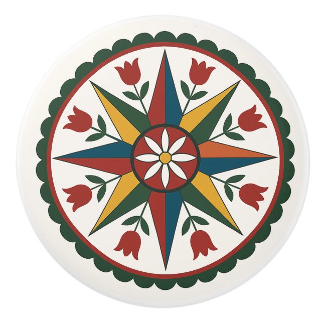 Pomo De Cerámica Pt Star Flower Pennsylvania Dutch Hex Knob (Anverso)
