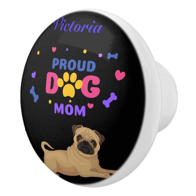 Pomo De Cerámica Pug Proud Dog Mom (Derecha)