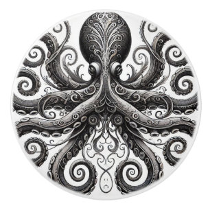 Pomo De Cerámica Pulpo Kraken Steampunk Ornate Negro