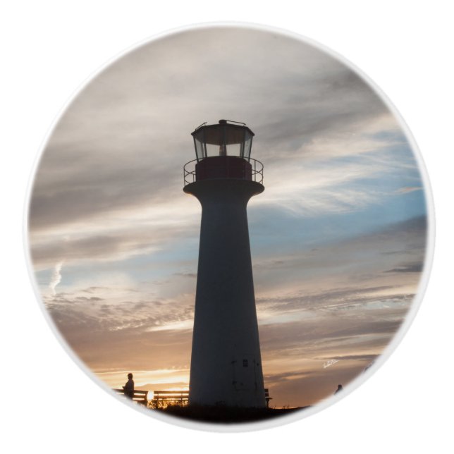 Pomo De Cerámica Punado de puerta, fotografía de un faro (Anverso)