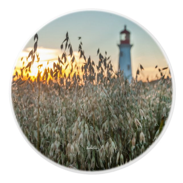 Pomo De Cerámica punado de puerta, fotografía de un faro en unos (Anverso)