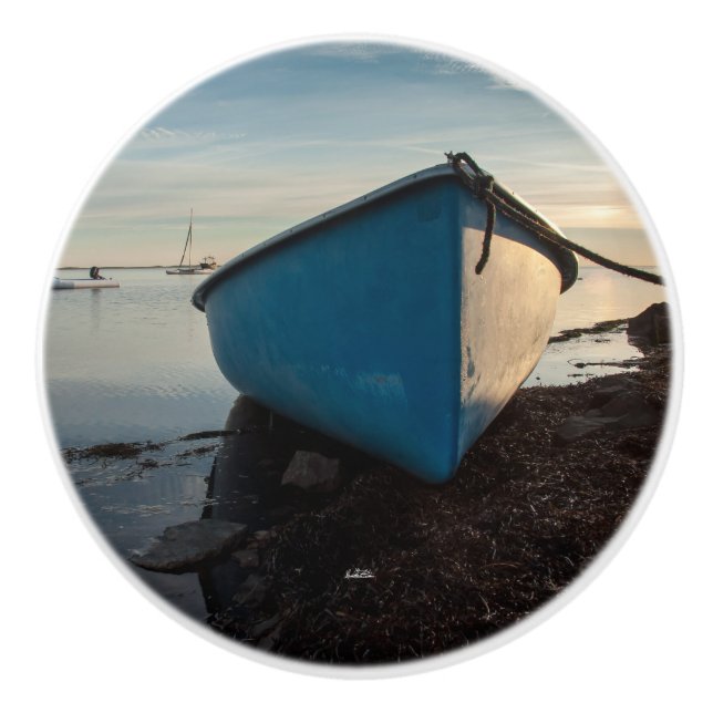 Pomo De Cerámica Punado de puerta, fotografía de una barca (Anverso)