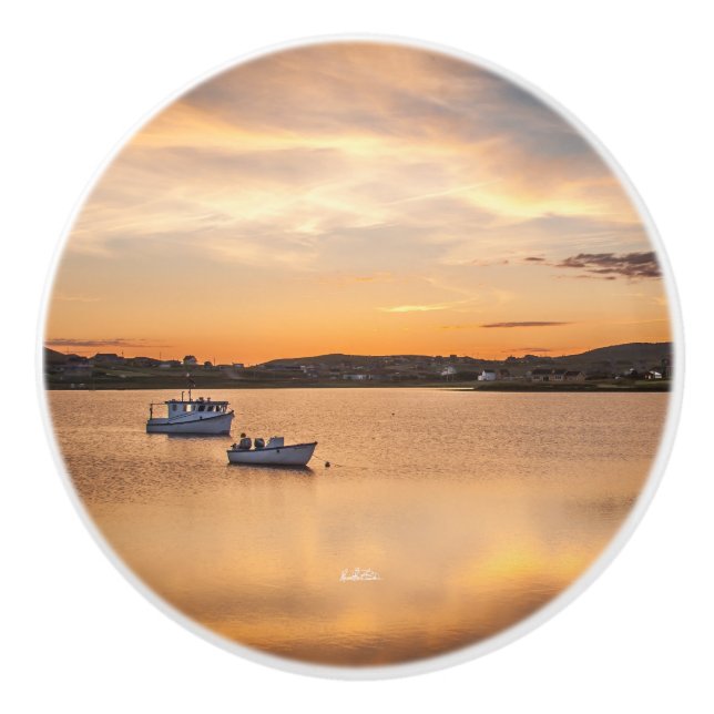 Pomo De Cerámica punado de puerta, fotografía pequeños barcos (Anverso)