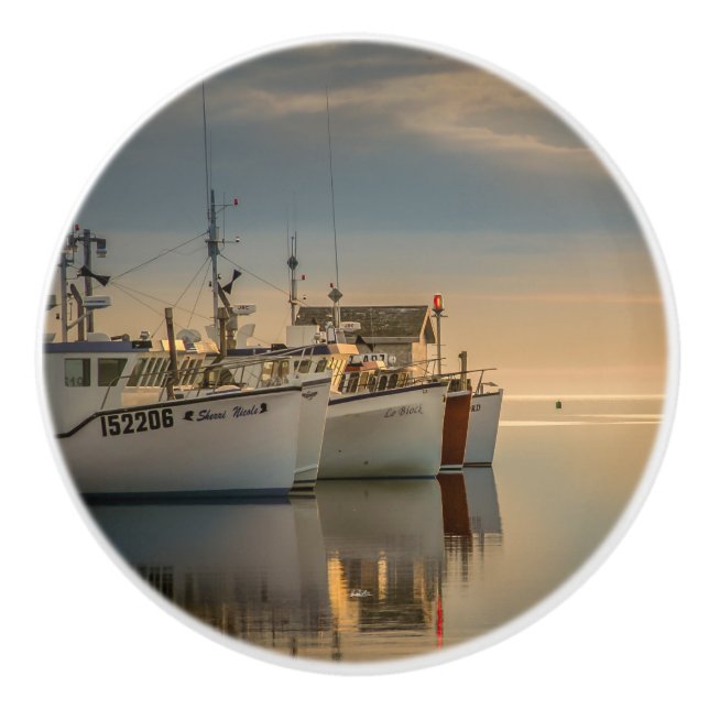 Pomo De Cerámica Punado de puerta, fotos barcos pesqueros (Anverso)