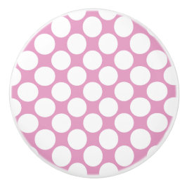 Pomo De Cerámica Punto de lunares rosa y blanco