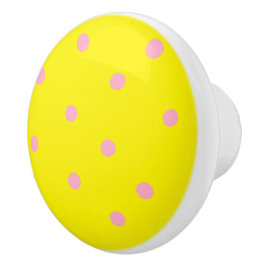 Pomo De Cerámica Punto de polka rosa sobre amarillo
