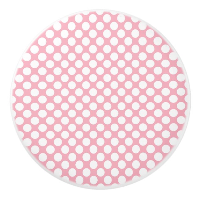 Pomo De Cerámica Puntos De Polka Blanco Sobre El Rosa (Anverso)