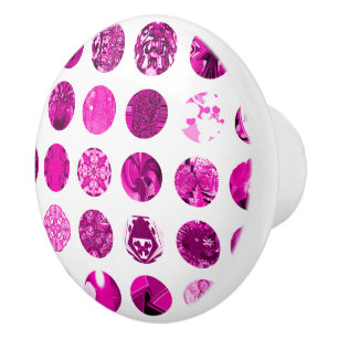 Pomo De Cerámica Puntos de polka ocupados en magenta