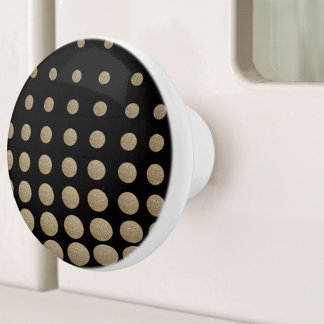 Pomo De Cerámica puntos de polka purpurina de oro negro geométrico