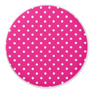 Pomo De Cerámica Puntos de polka rosa y blanco