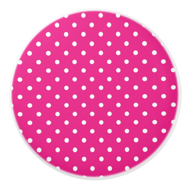 Pomo De Cerámica Puntos de polka rosa y blanco (Anverso)