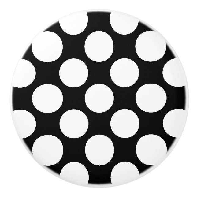 Pomo De Cerámica Puntos retros grandes - blanco y negro (Anverso)