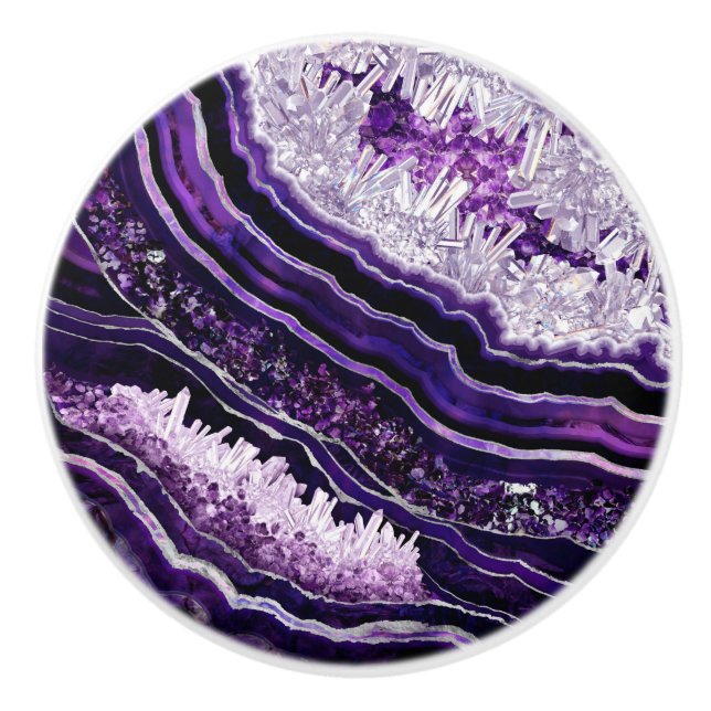 Pomo De Cerámica Purple Amethyst Geode and Silver Digital Art (Anverso)